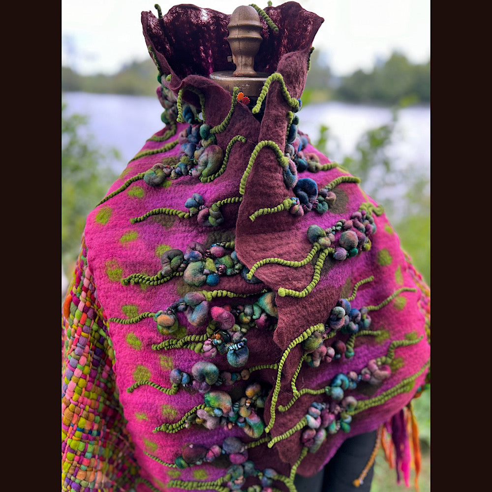 Felted and woven Shawl 55” X 27”