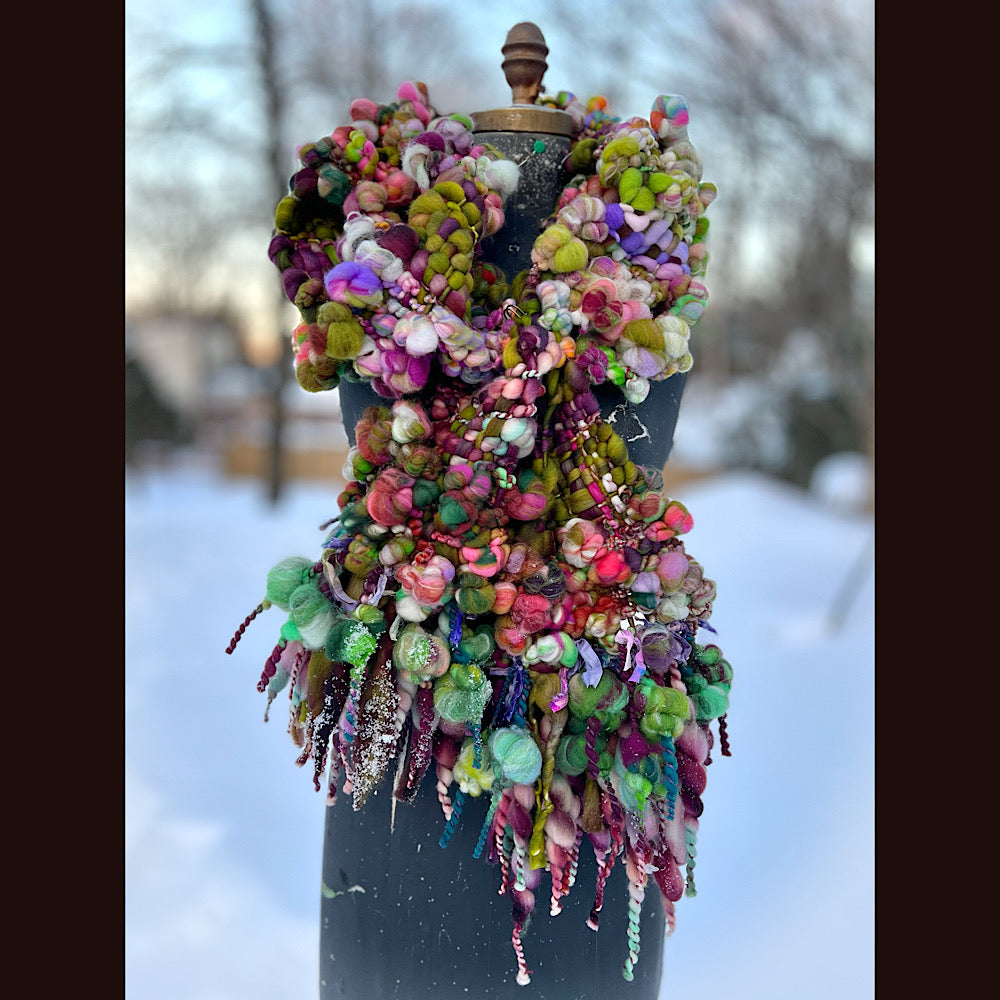 Winter rose Woven art yarn Scarf 102” X 7”