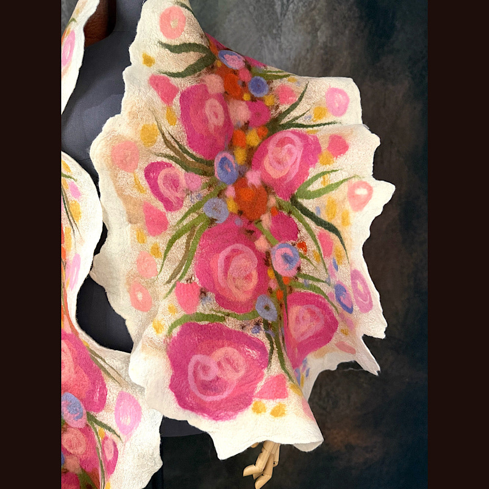 OOAK Handmade wool Felted Scarf 81” X 17” Original art work