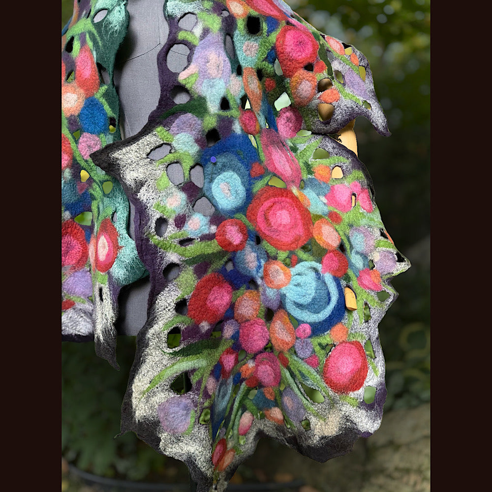 OOAK Handmade wool Felted Scarf 84” X 21” Original art work