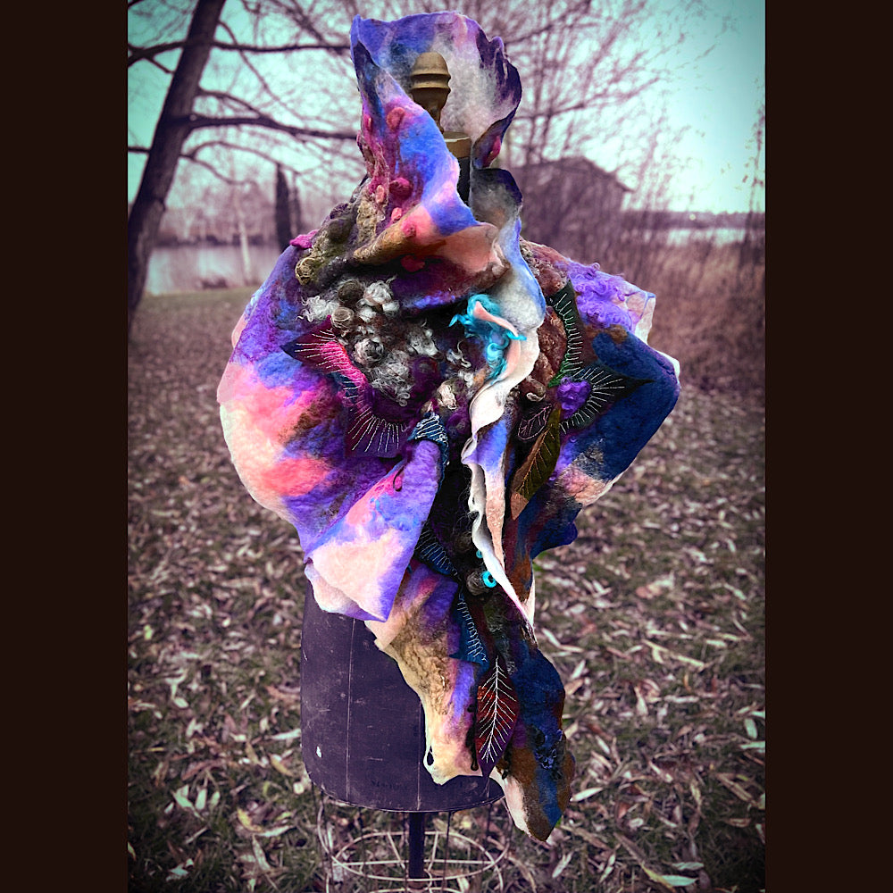 Soleil d’hiver felted scarf 75” X 18”