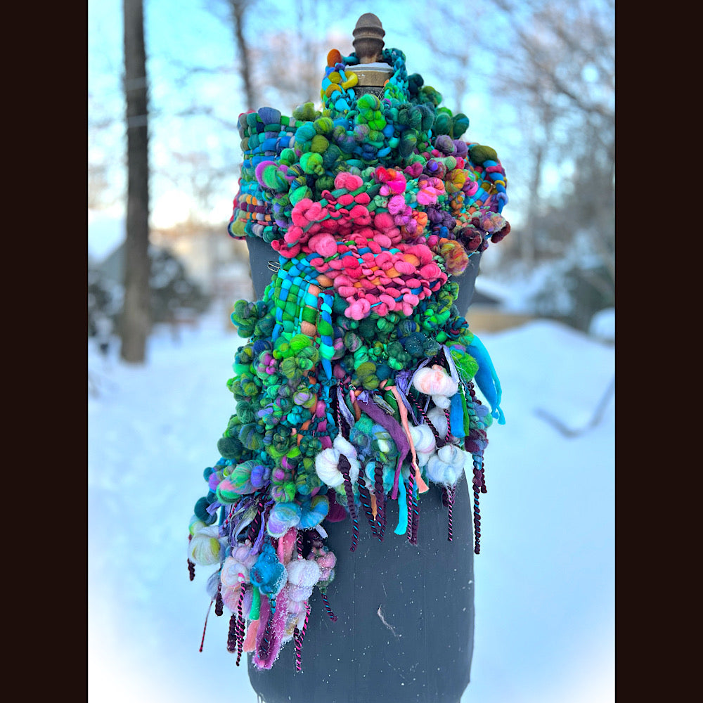 Winter bouquet Woven art yarn Scarf 98” X 7.5”