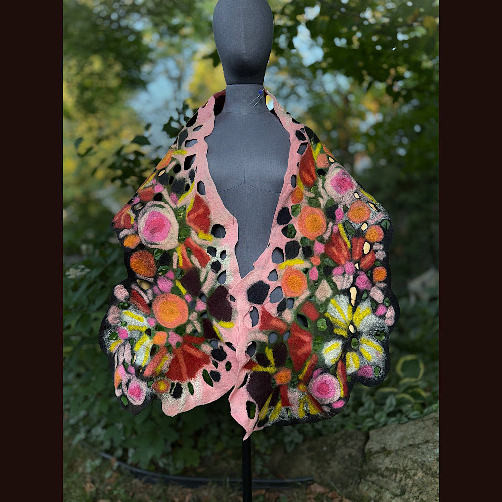 OOAK Handmade wool Felted Scarf 82” X 17” Original art work