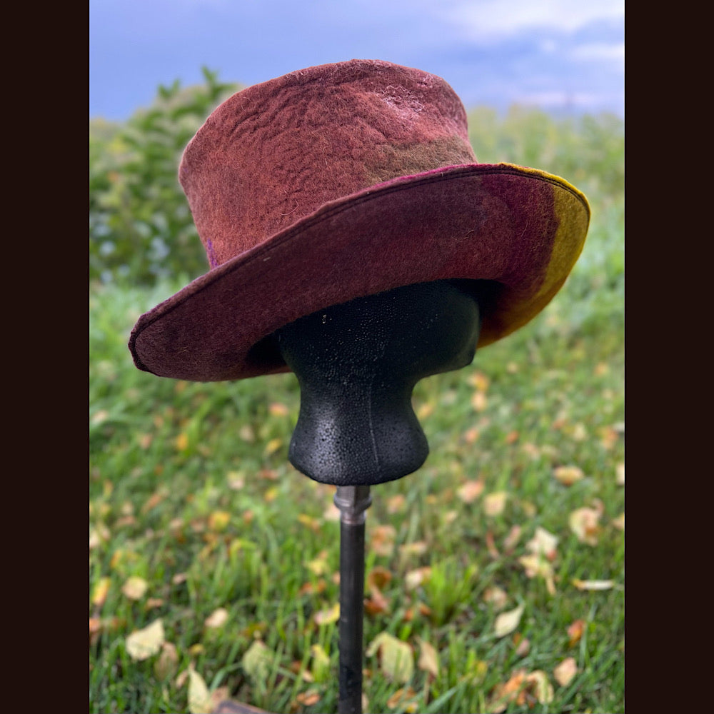 Felted top hat with rose 23.5” medium