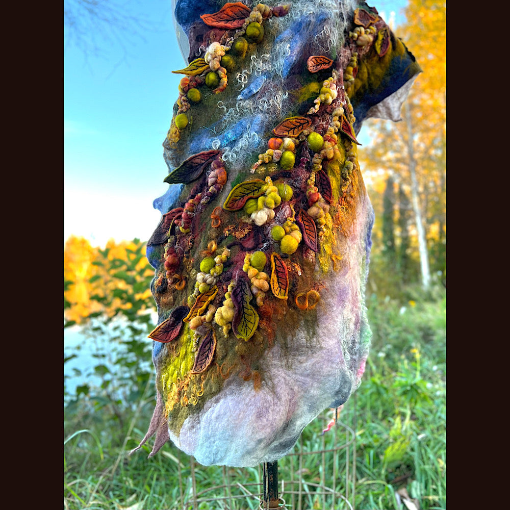 Chicoutimi river felted shawl 59” X 22”