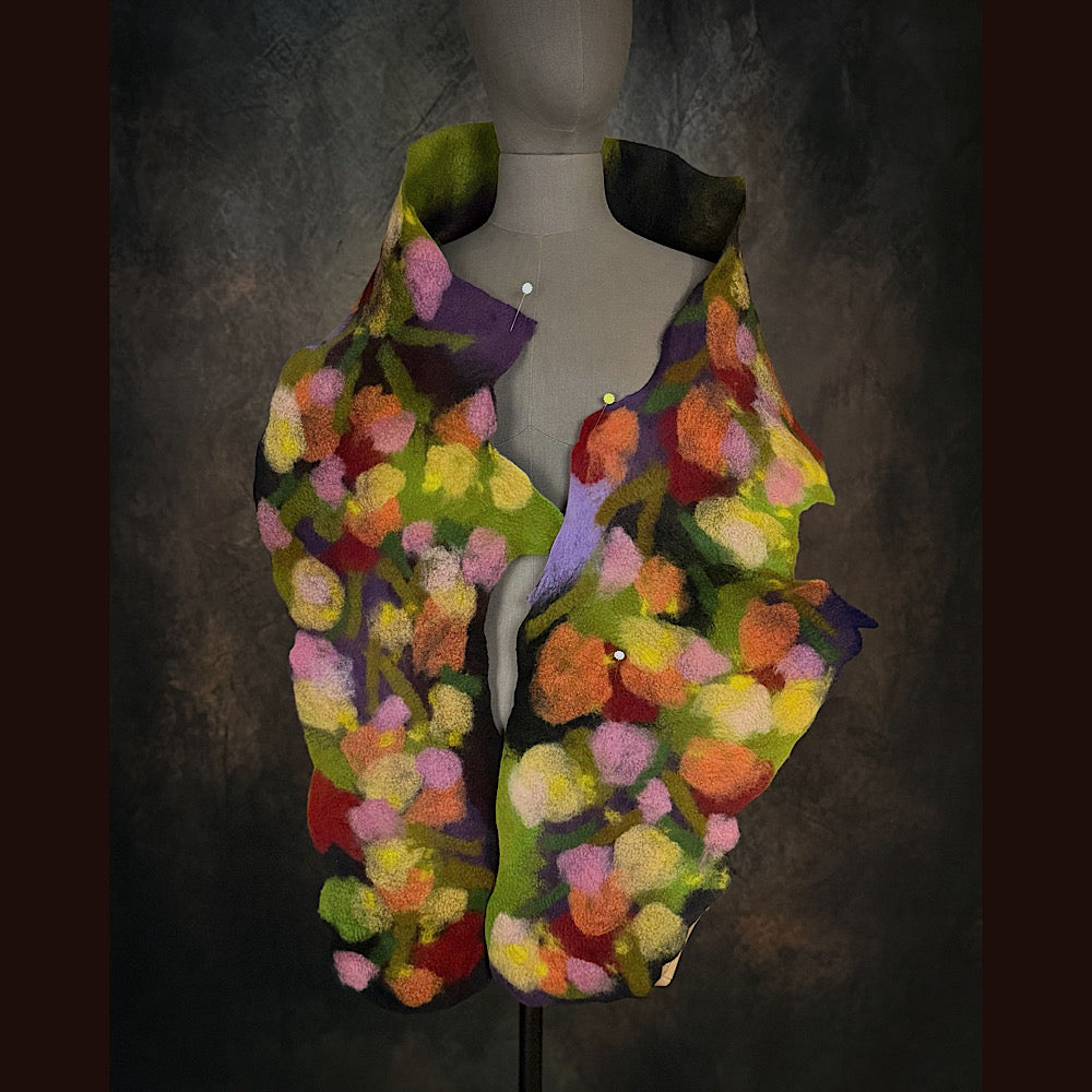 OOAK Handmade wool Felted Scarf 76” X 12” Original art work