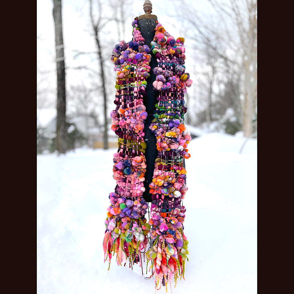 Frosted primroses woven art yarn Scarf 102” X 7”