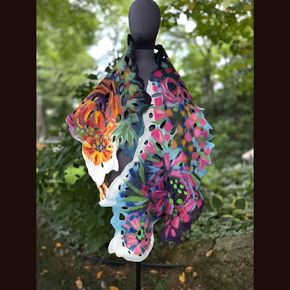 OOAK Handmade wool Felted Scarf 78” X 17” Original art work