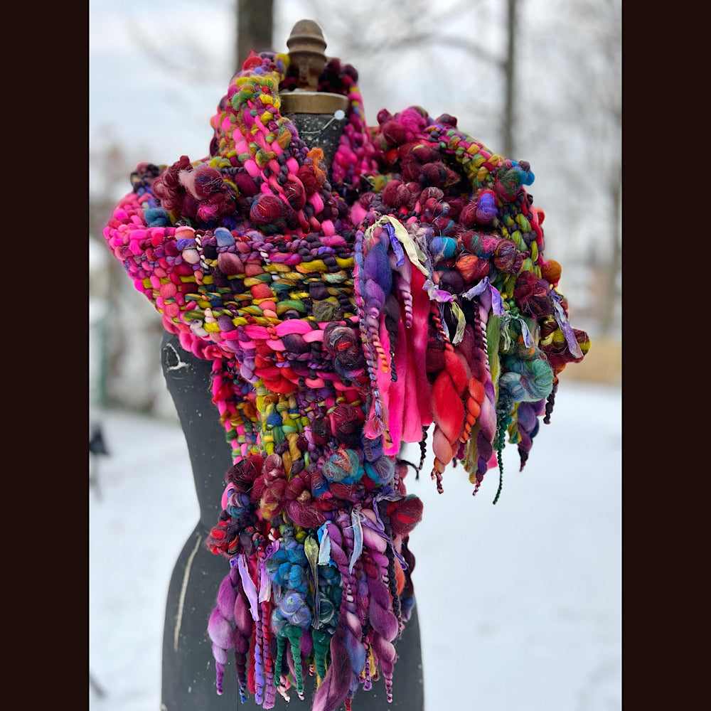 Happiness-  Woven art yarn Scarf 90” X 10”