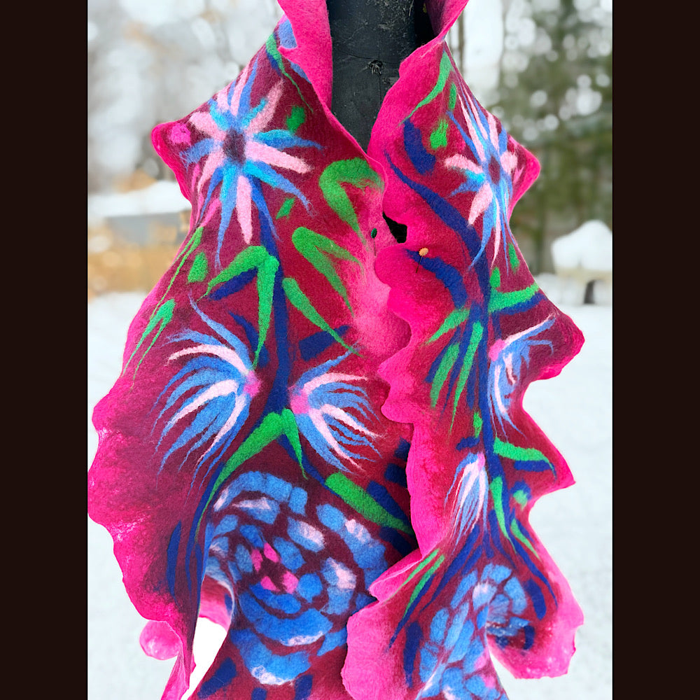 Handmade wool Felted Scarf 80” X 20
