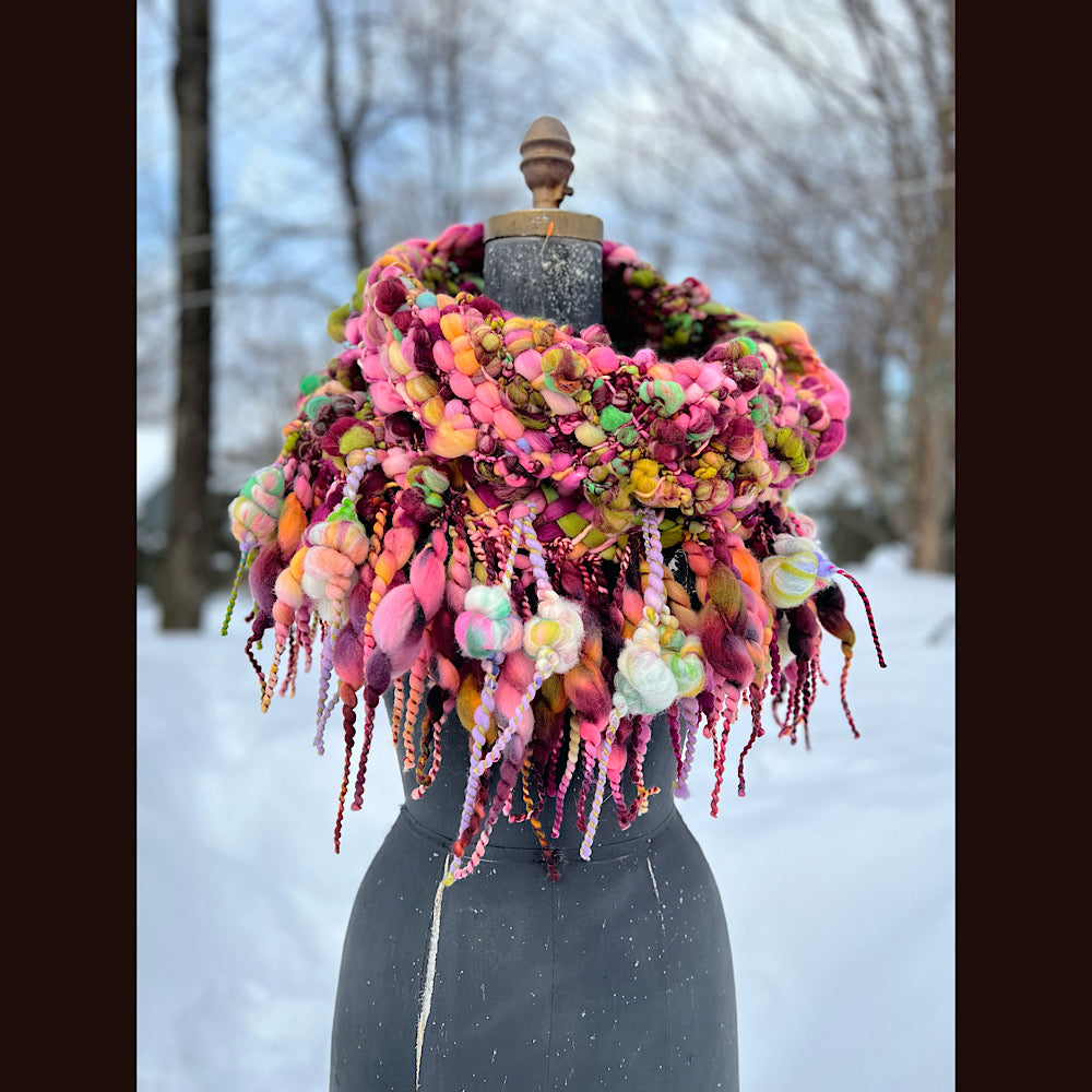 Winter rose Woven art yarn Giant cowl