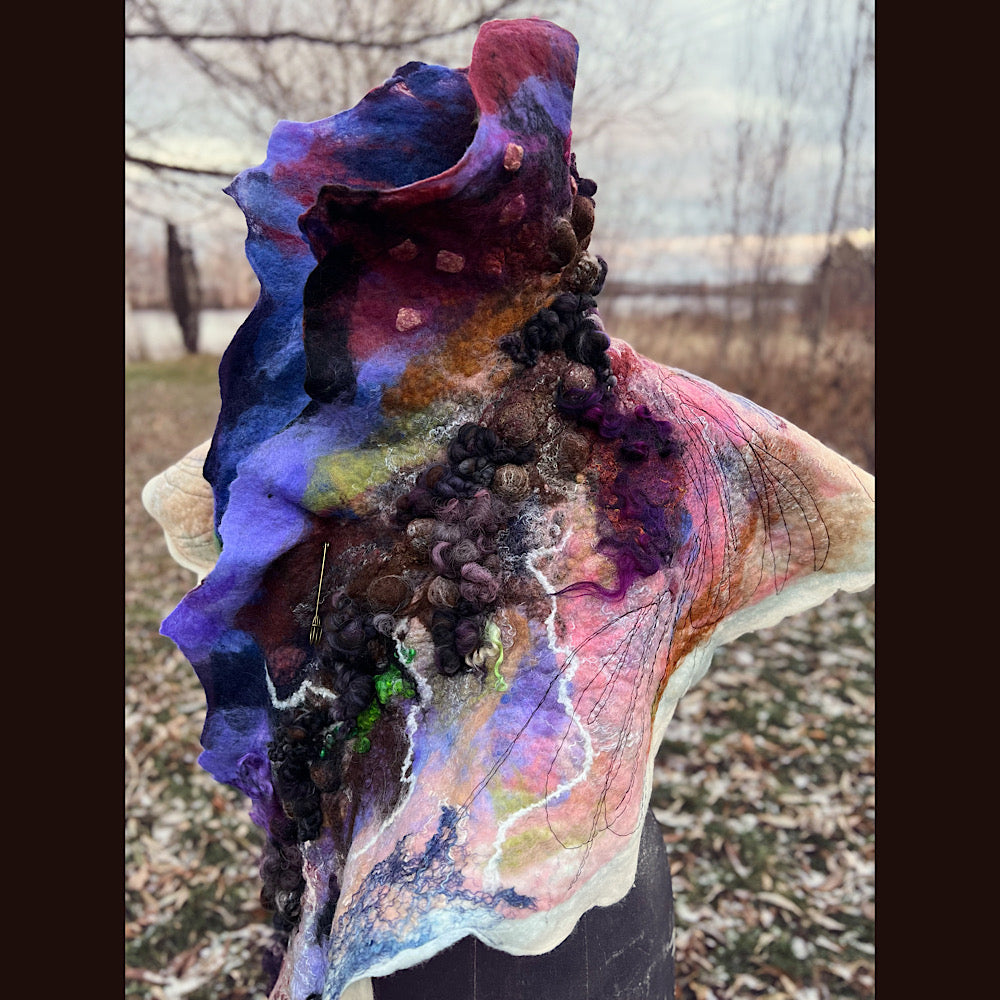Last rays before dawn felted scarf 69” X 20”