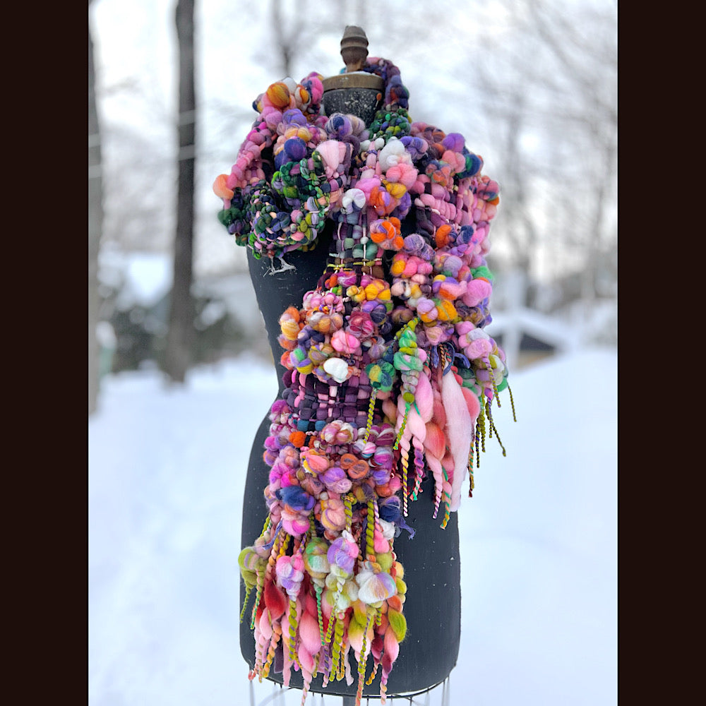 Frosted primroses woven art yarn Scarf 102” X 7”