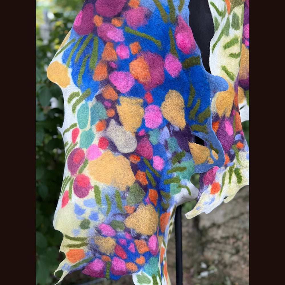 OOAK Handmade wool Felted Scarf 88” X 22” Original art work