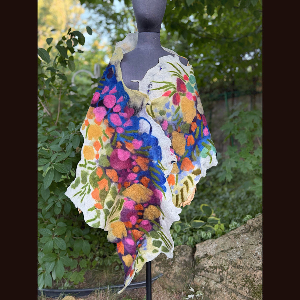 OOAK Handmade wool Felted Scarf 88” X 22” Original art work