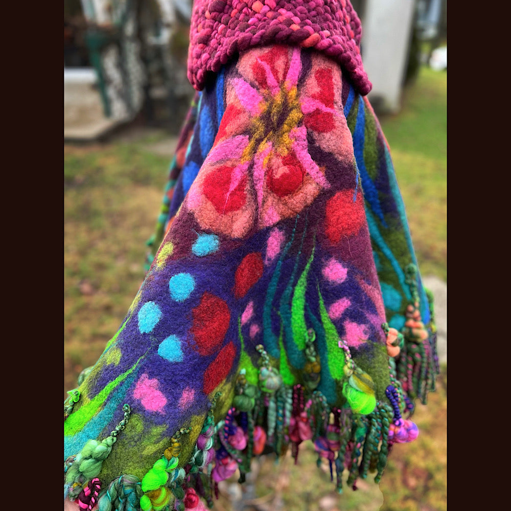 Felted cape with woven collar