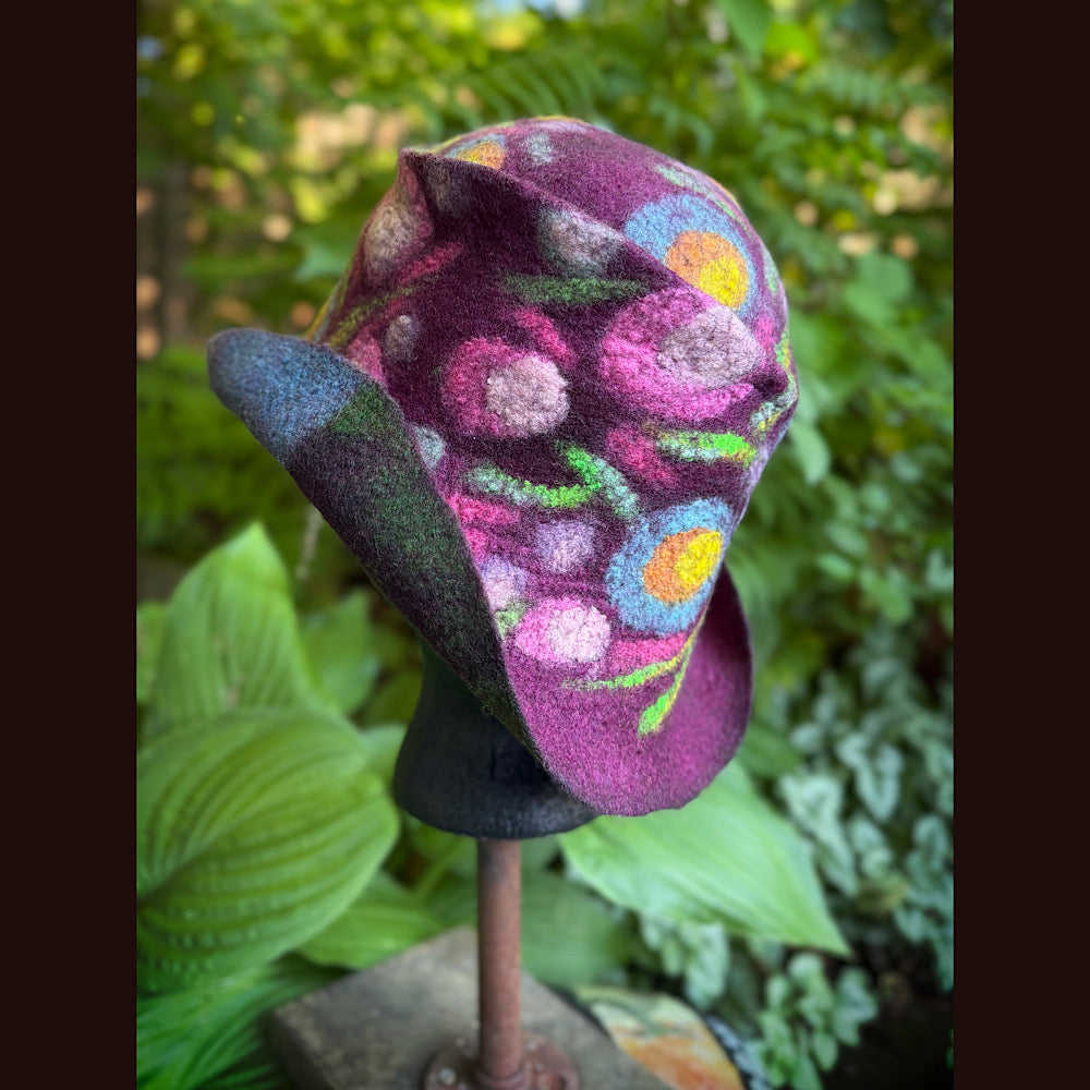 OOAK Handmade wool Felted hat 23.5” medium