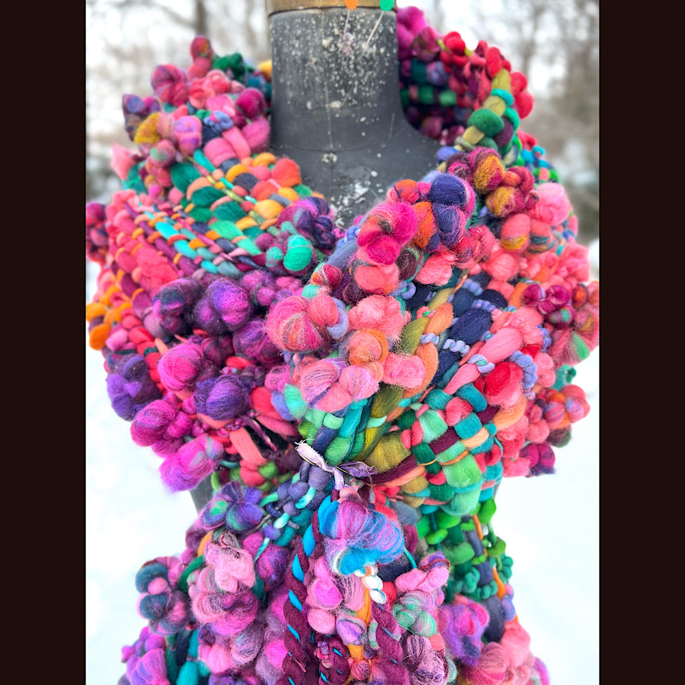 Winter rose Woven art yarn Scarf 102” X 8”
