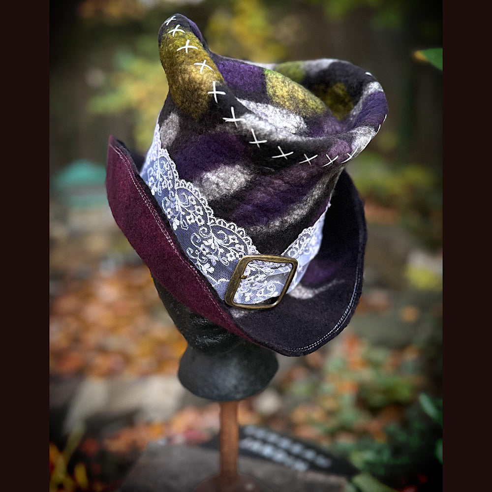 OOAK Handmade wool Felted hat 23.5” medium