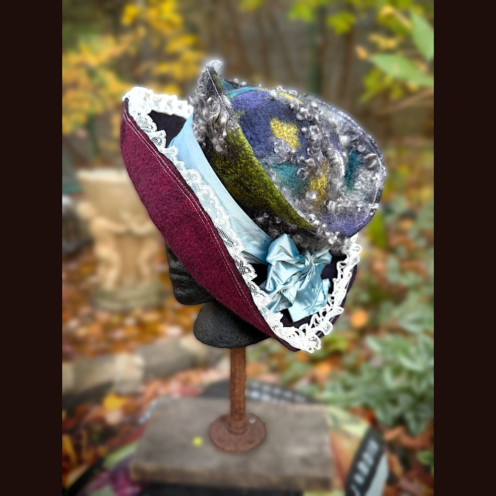 OOAK Handmade wool Felted hat 23.5” medium