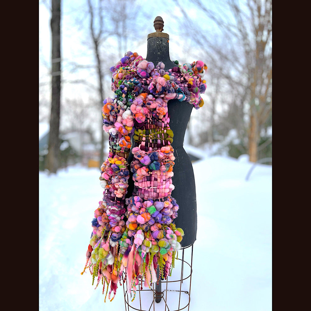 Frosted primroses woven art yarn Scarf 102” X 7”