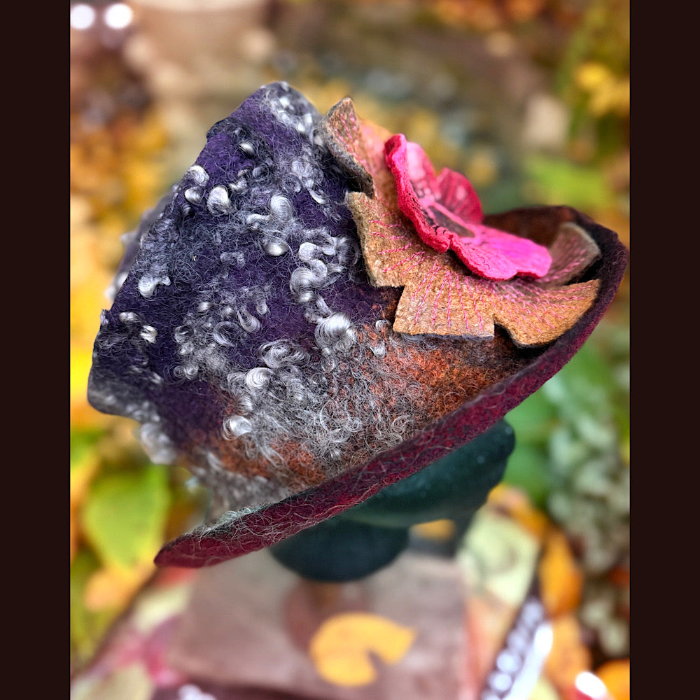 OOAK Handmade wool Felted hat 23.5” medium