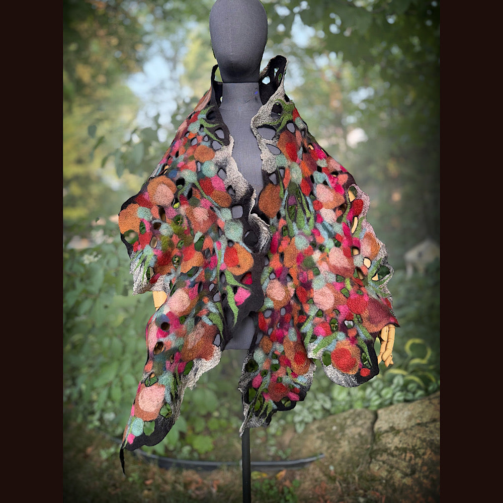 OOAK Handmade wool Felted Scarf 90” X 19” Original art work
