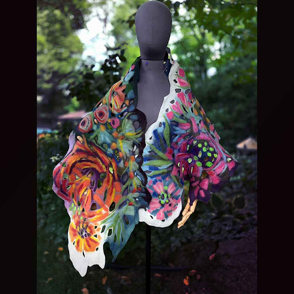 OOAK Handmade wool Felted Scarf 78” X 17” Original art work