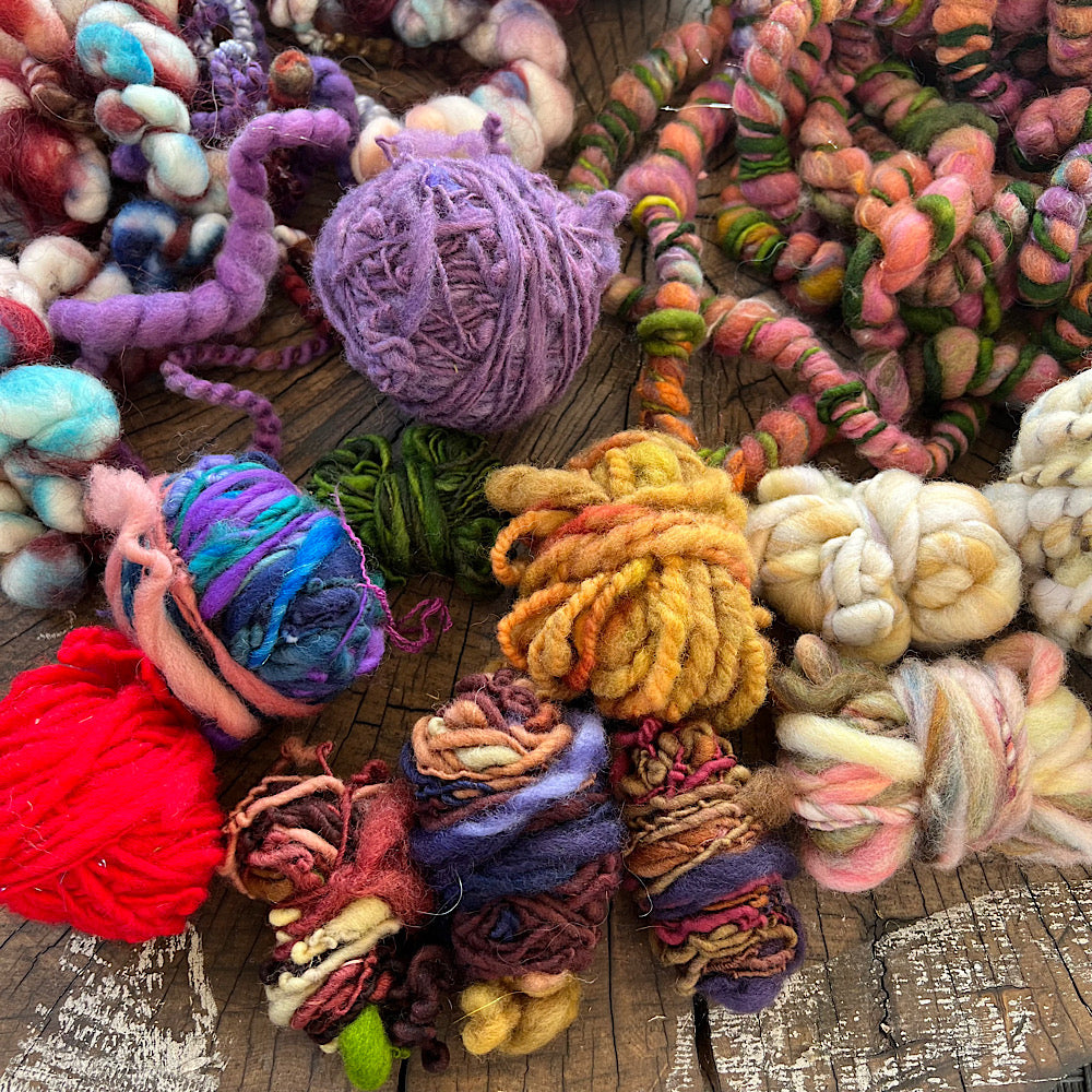 Lot of various hand spun art yarns 8.8 oz