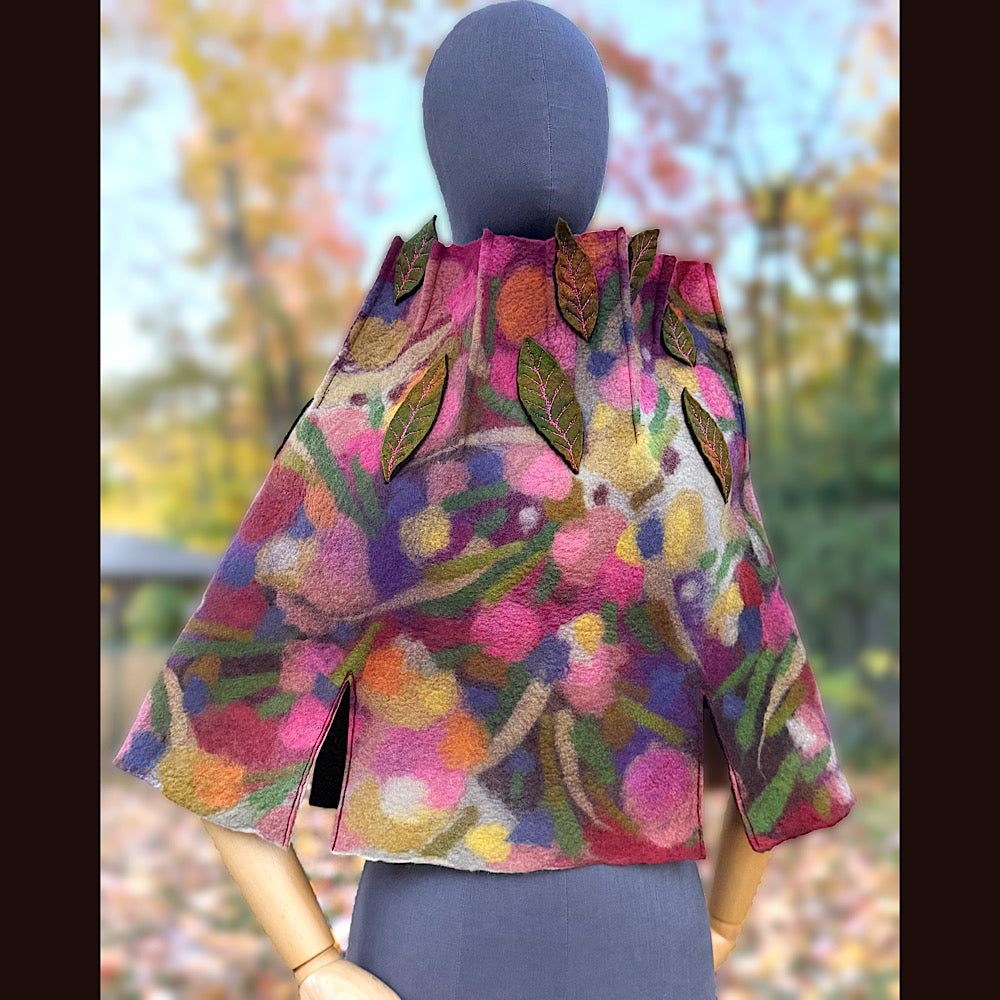 OOAK Handmade wool Felted Capelette 26” X 21” Original art work