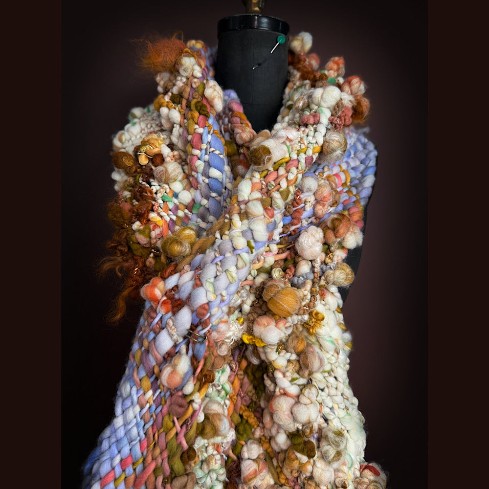 Handmade wool Woven Scarf 84” X 12”