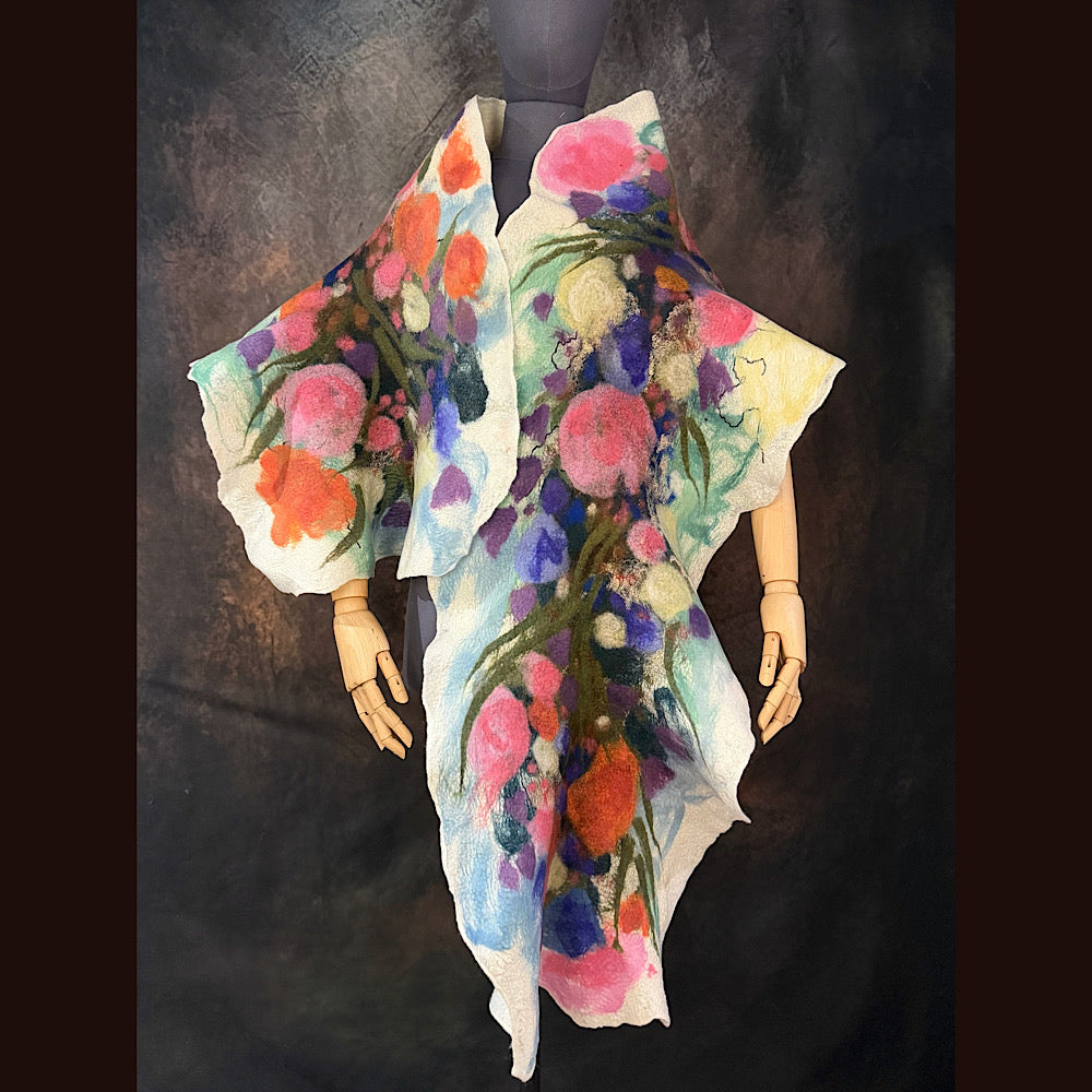 OOAK Handmade wool Felted Scarf 80” X 17” Original art work