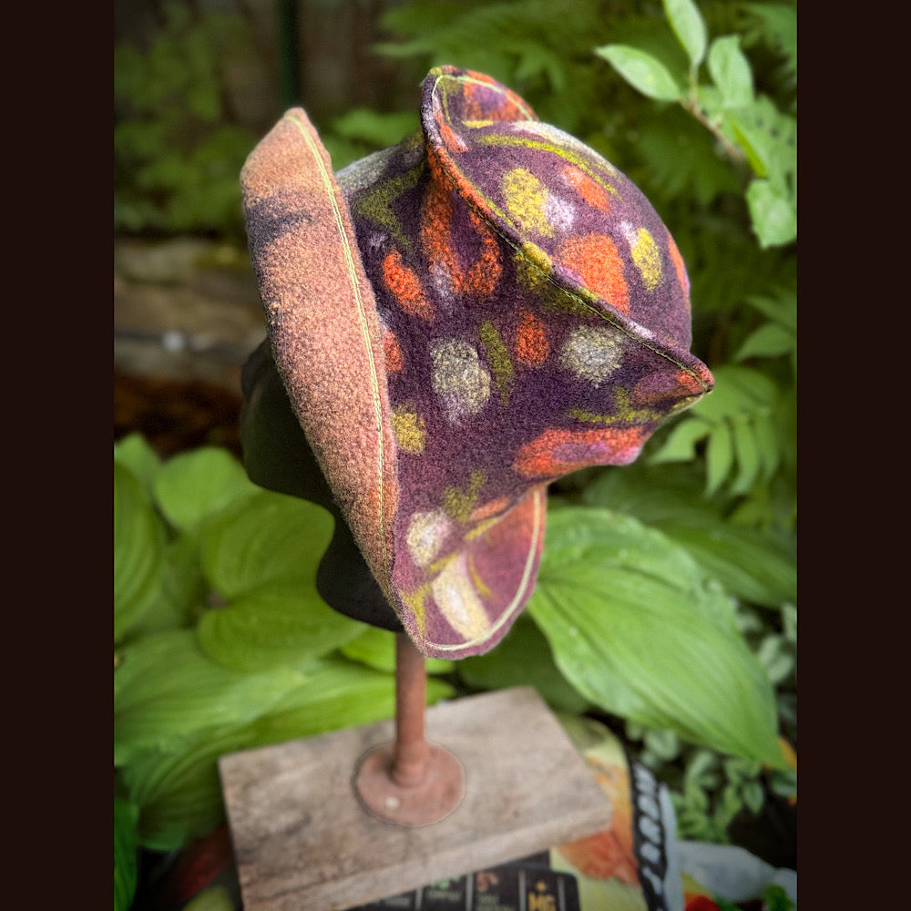 OOAK Handmade wool Felted hat 23.5” medium