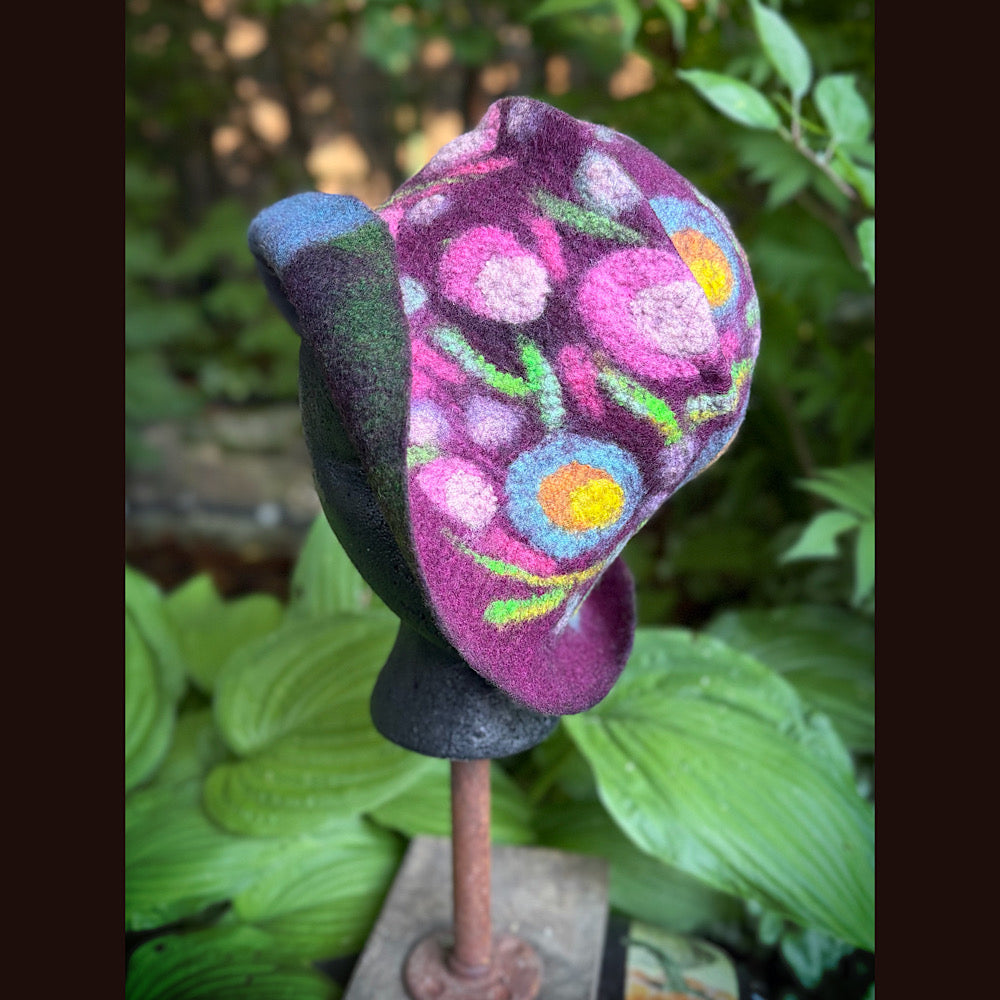 OOAK Handmade wool Felted hat 23.5” medium