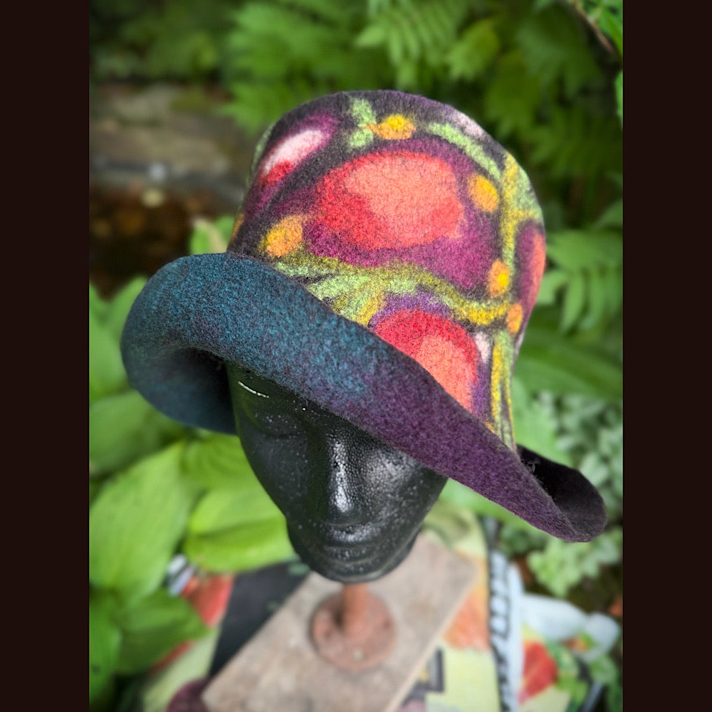 OOAK Handmade wool Felted hat 23.5” medium