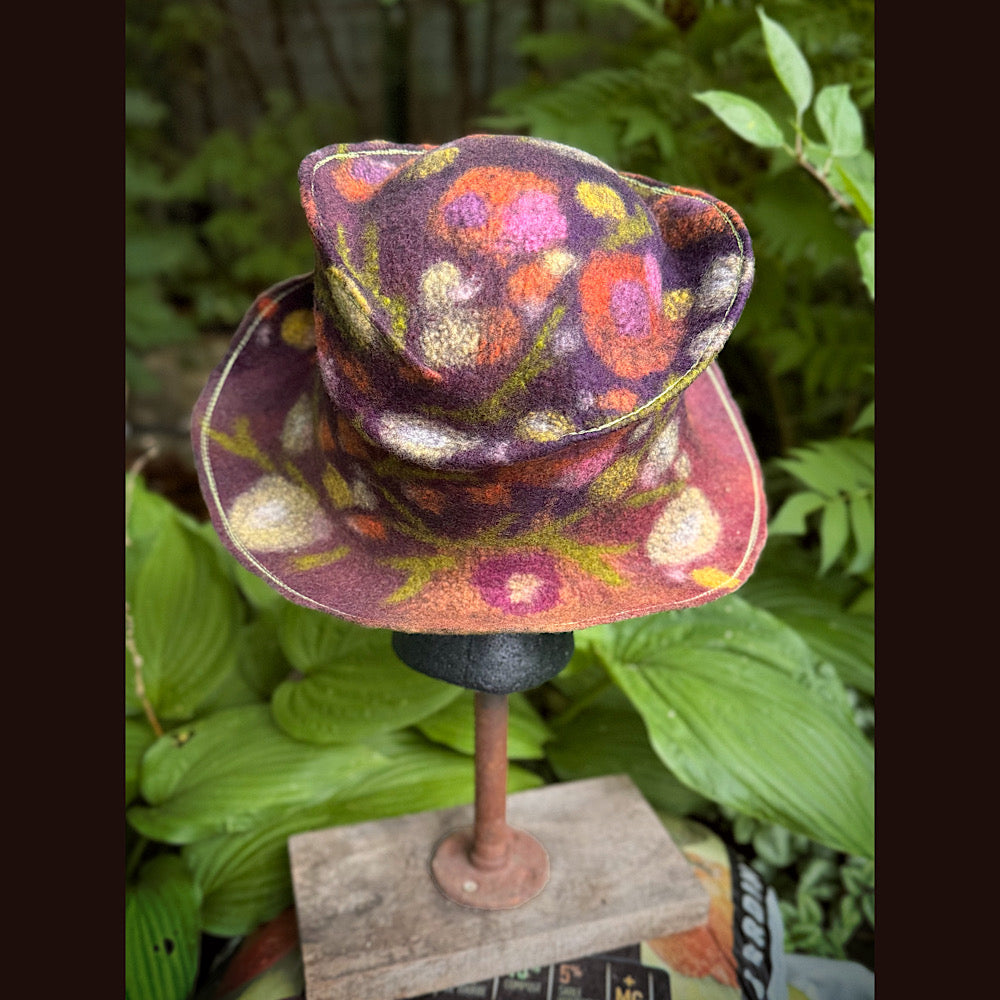OOAK Handmade wool Felted hat 23.5” medium