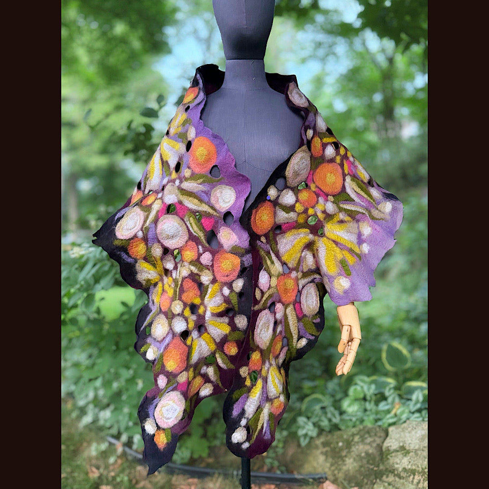 OOAK Handmade wool Felted Scarf 88” X 16” Original art work