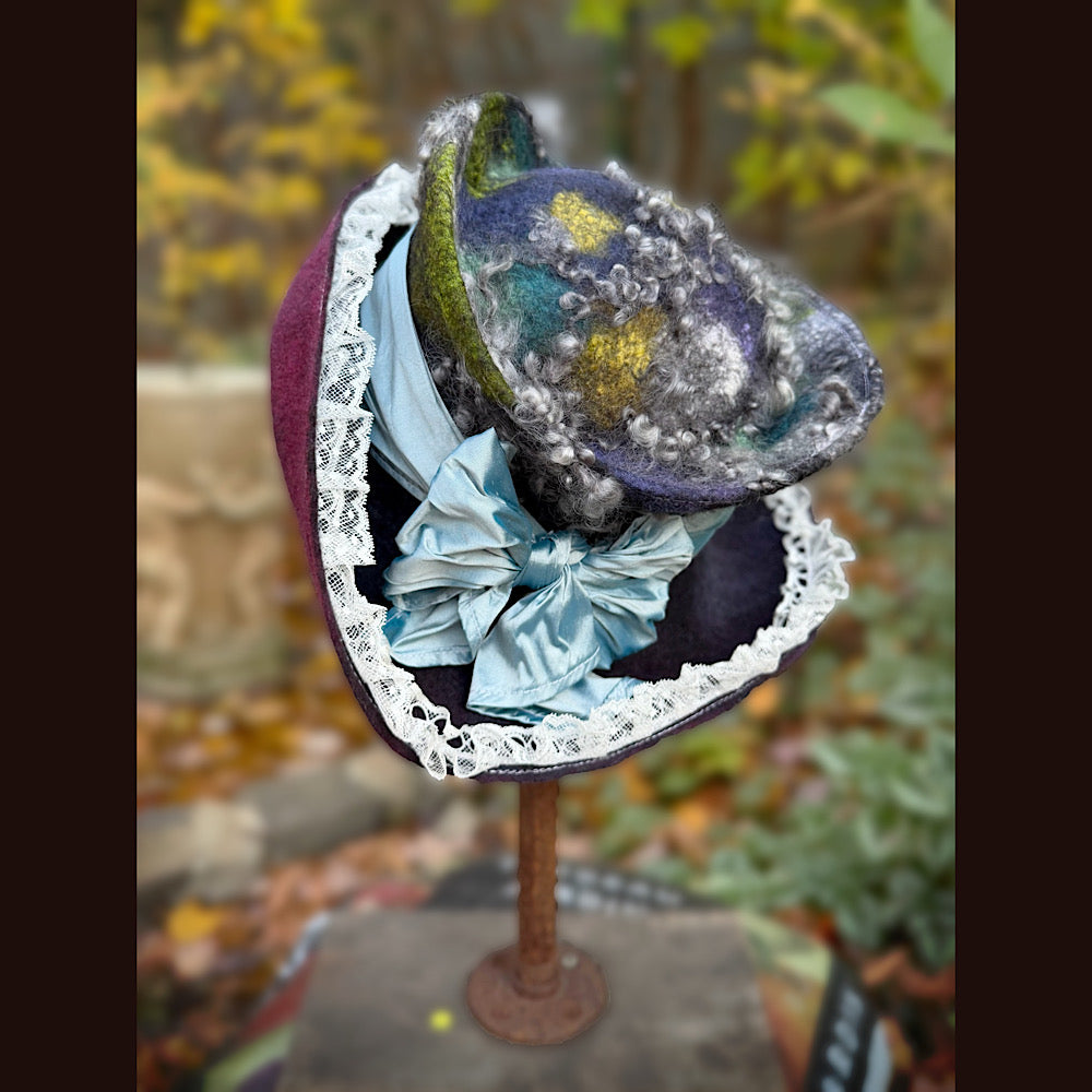 OOAK Handmade wool Felted hat 23.5” medium