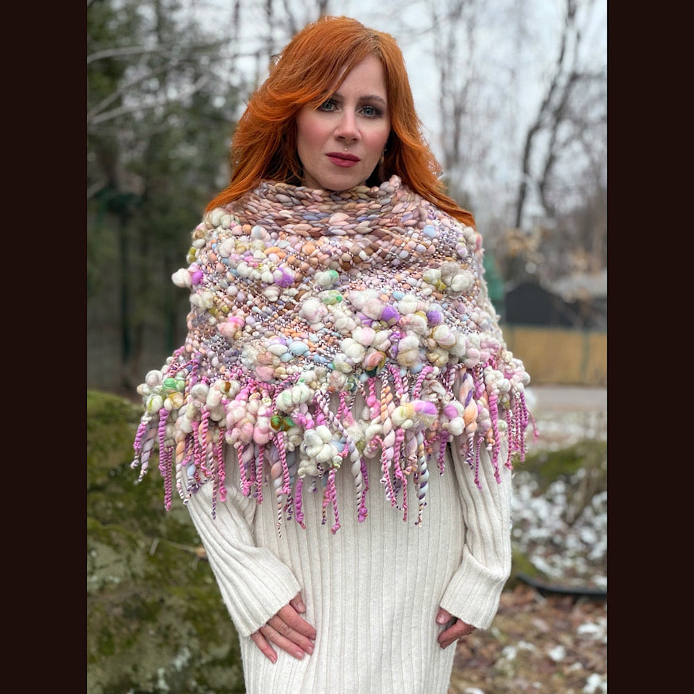 Handmade wool Woven Scarf shawlette 19”X 20”