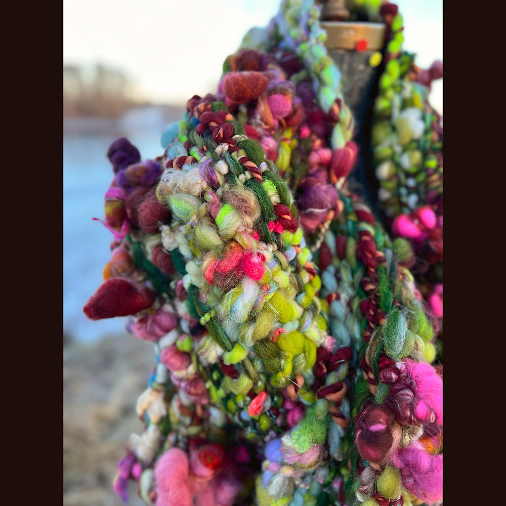 Woven scarf made of hand spun yarn 94” X 11”