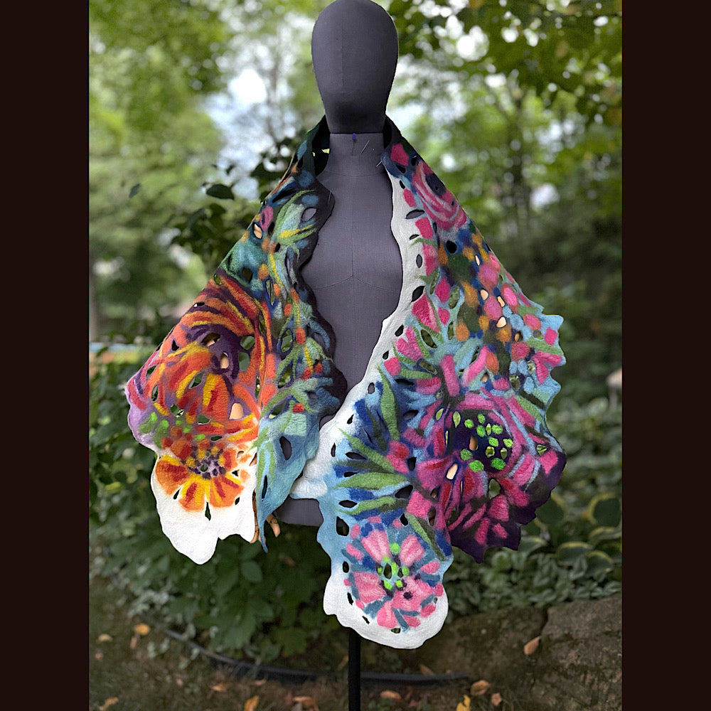 OOAK Handmade wool Felted Scarf 78” X 17” Original art work
