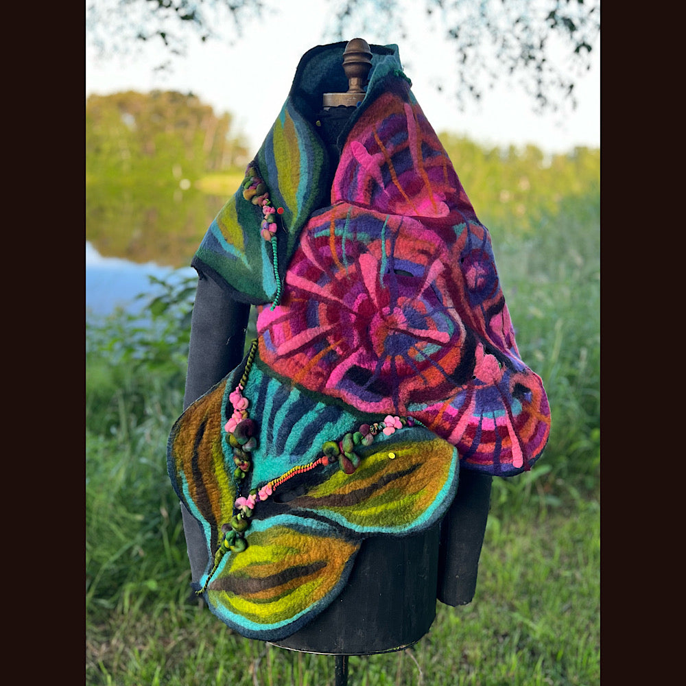 Roses Large Felted Shawl 60” X 21”