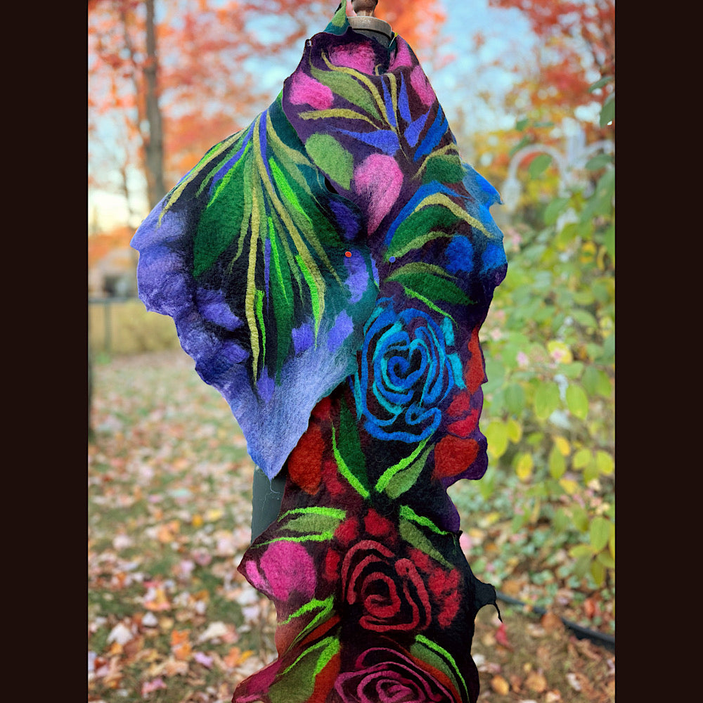 Handmade wool Felted Scarf 84” X 17”