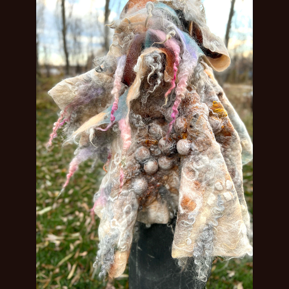 L’Esprit du bois 2024  felted shawl 72” X 22”