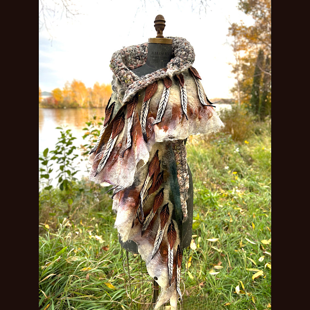 The Owl  felted shawl 80” X 25”