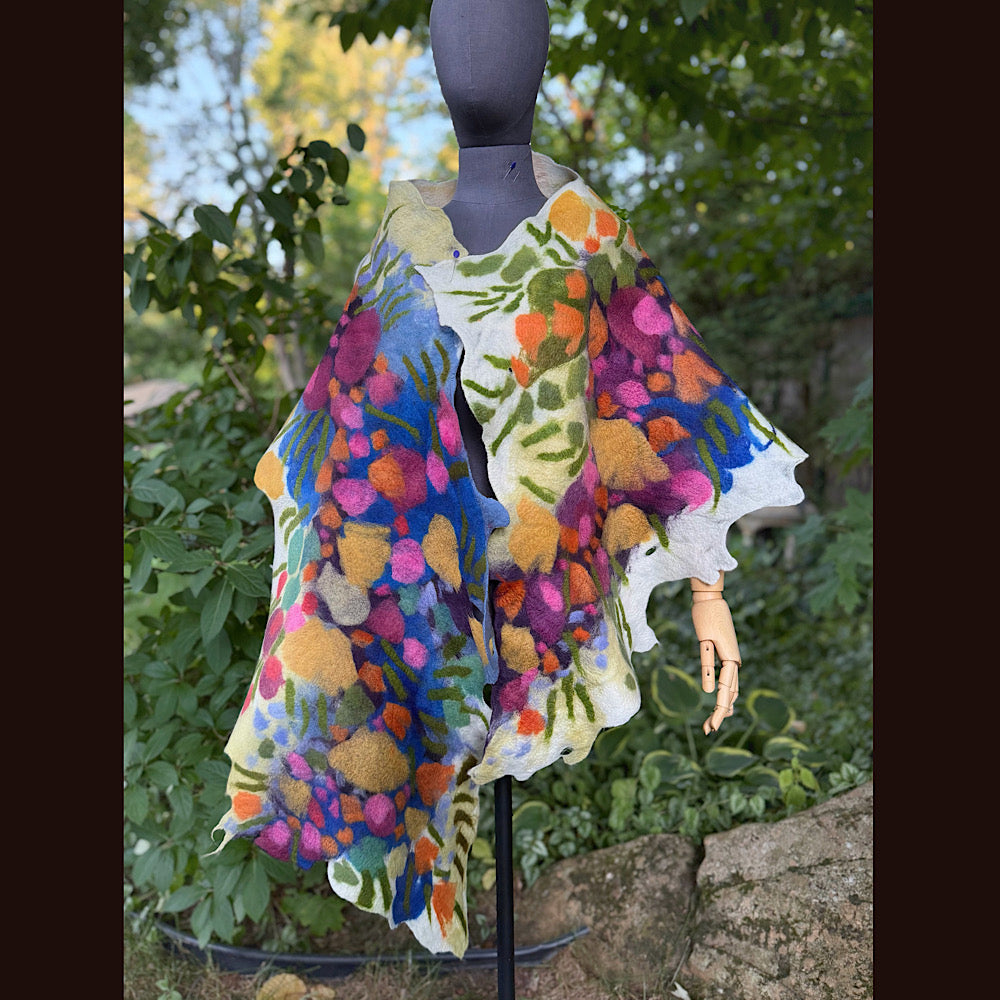 OOAK Handmade wool Felted Scarf 88” X 22” Original art work