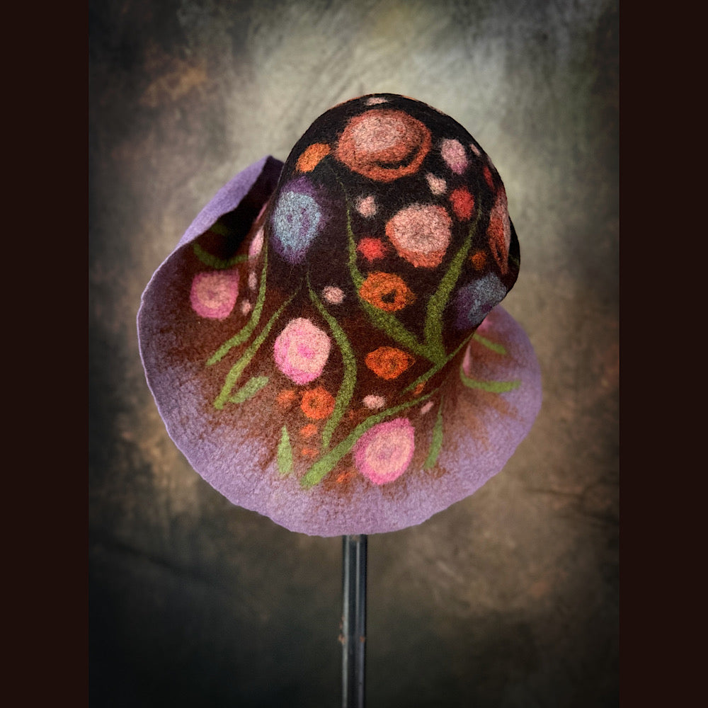 OOAK Handmade wool Felted hat 23.5” medium