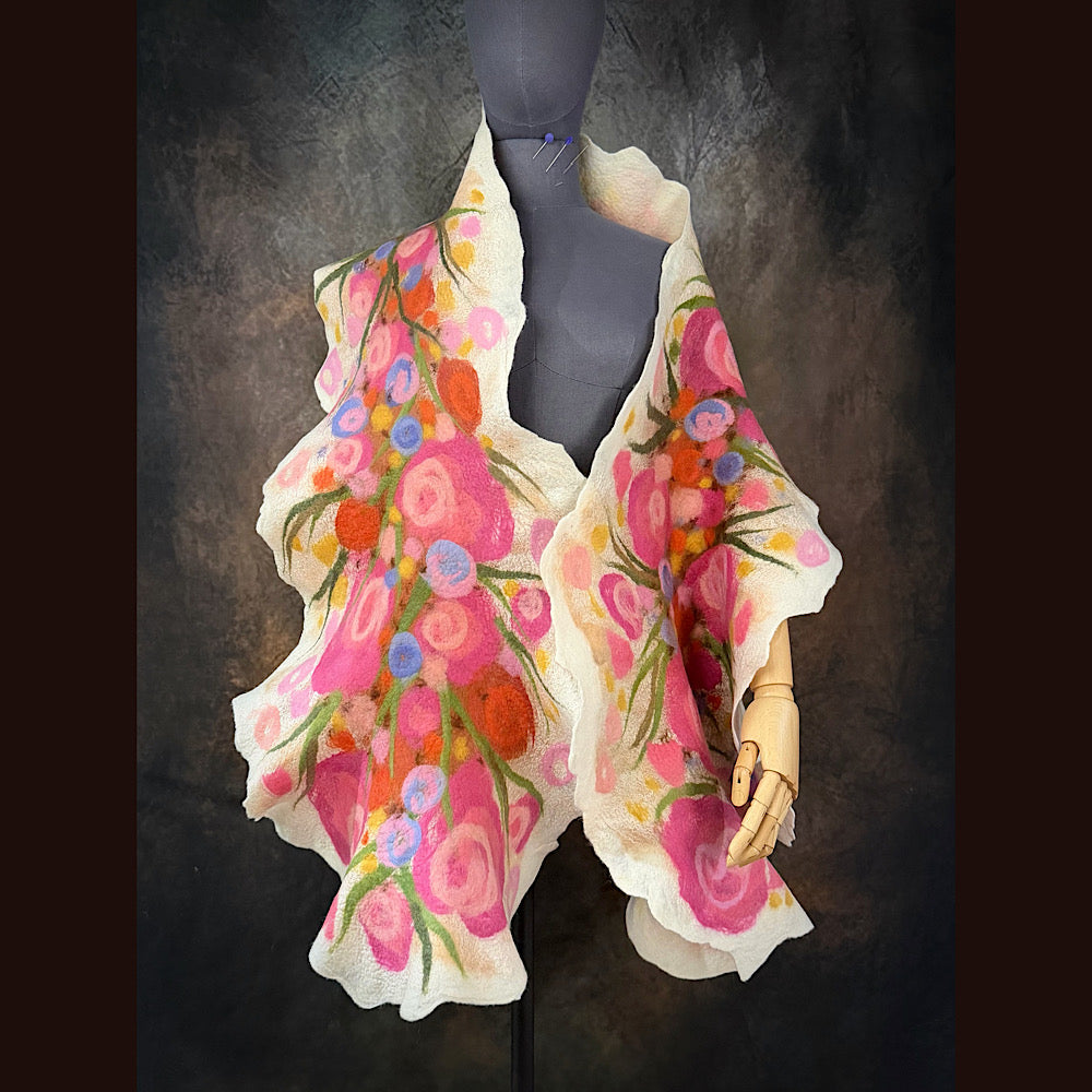 OOAK Handmade wool Felted Scarf 81” X 17” Original art work