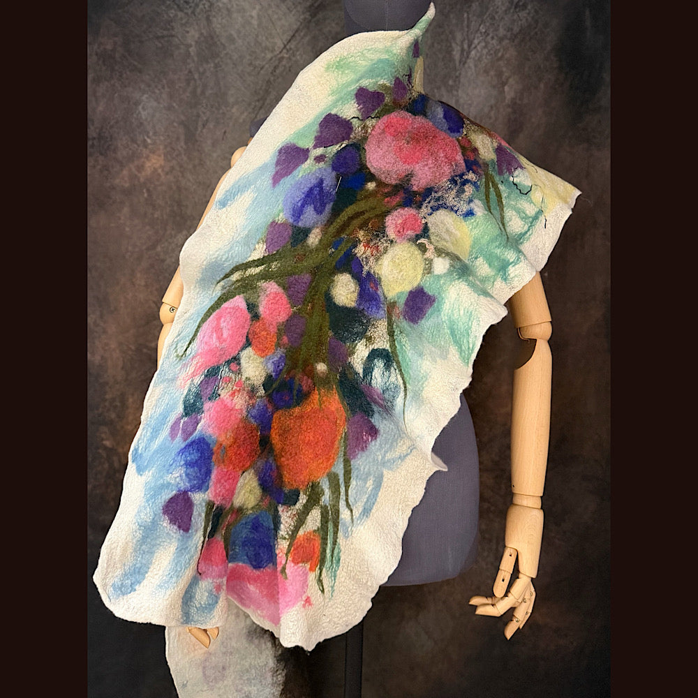 OOAK Handmade wool Felted Scarf 80” X 17” Original art work
