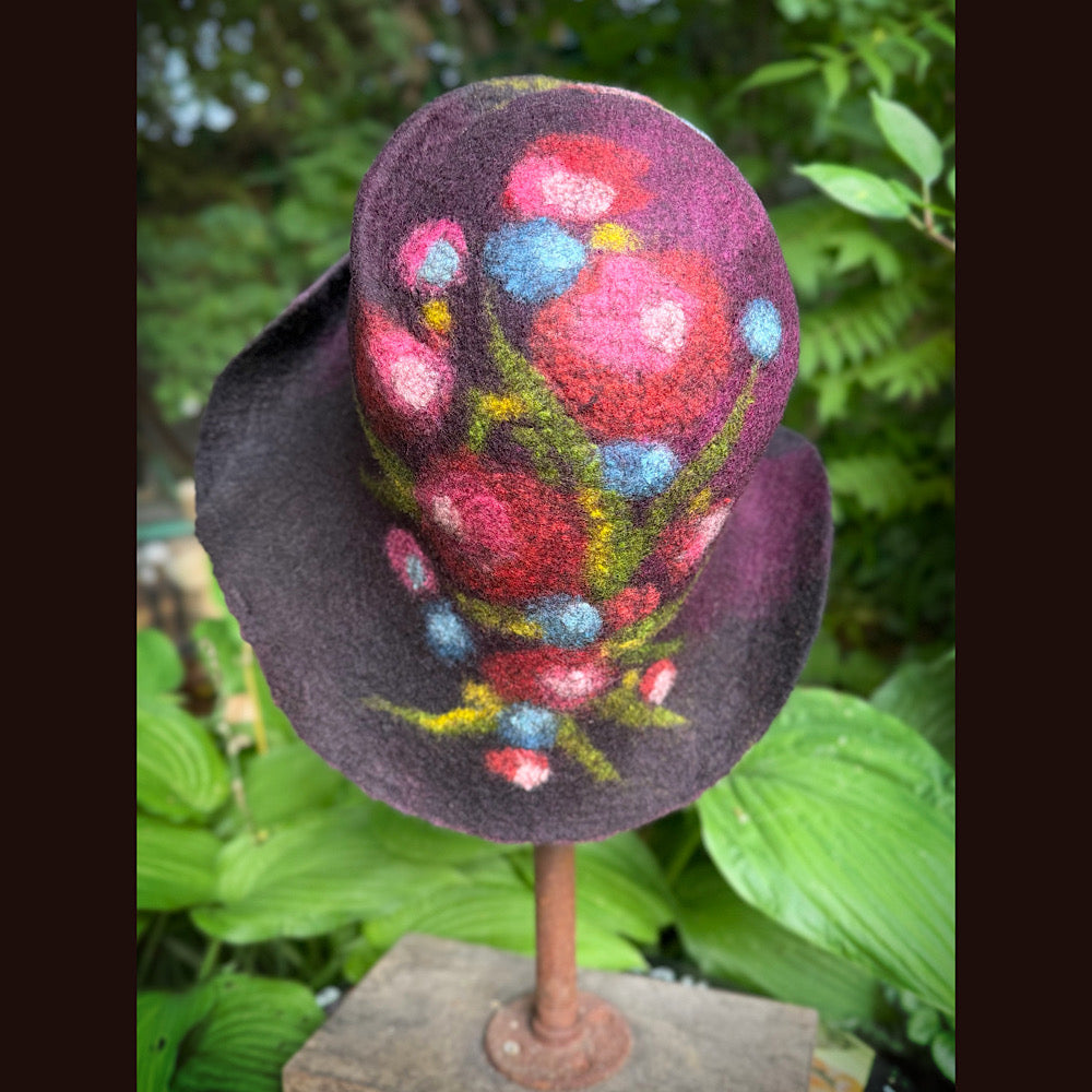 OOAK Handmade wool Felted hat 23.5” medium